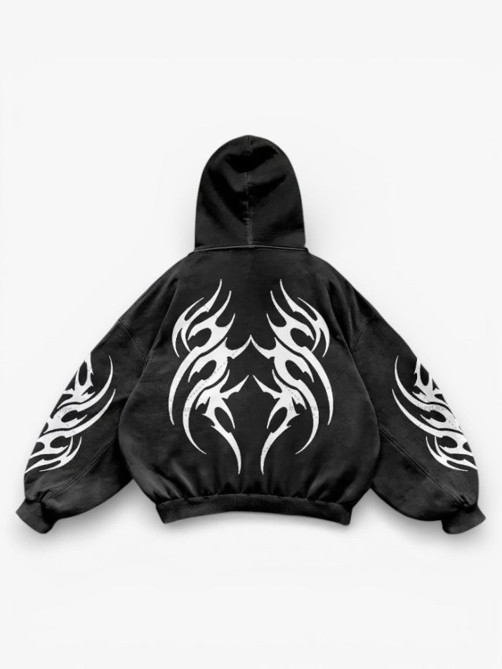 Graphic Zip-Up Oversized Hoodie