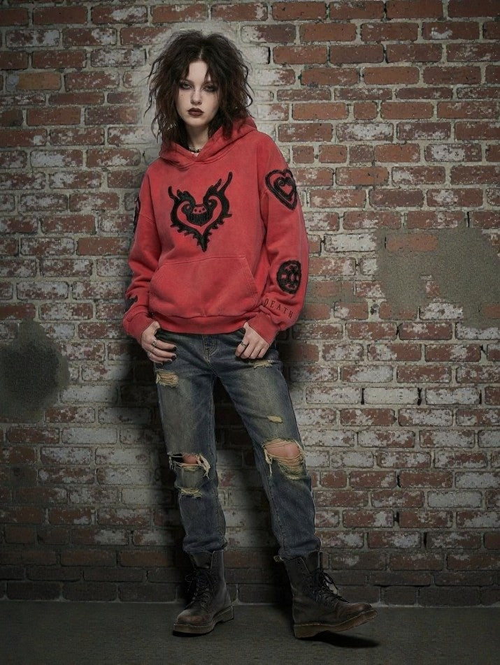 Red Graphic Oversized Hoodie