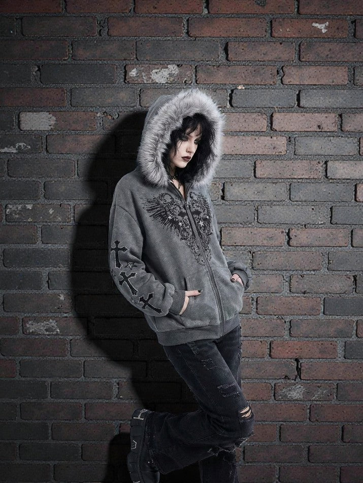 Cross Wing Zip-Up Hoodie
