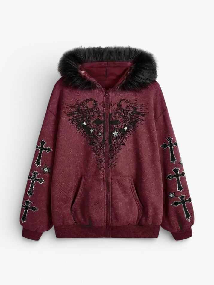 Cross Wing Zip-Up Hoodie