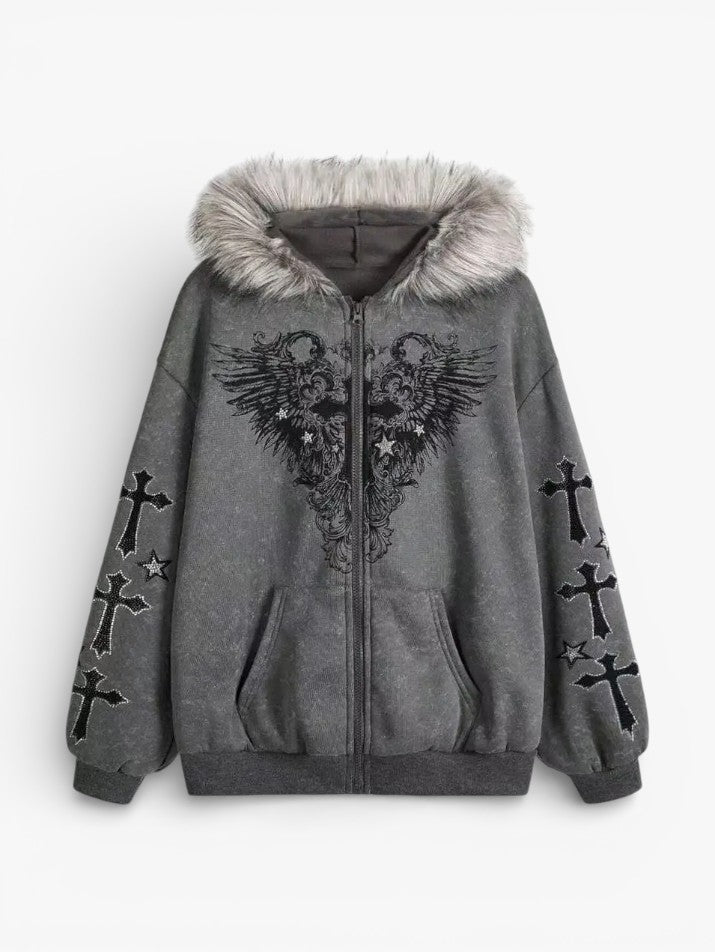 Cross Wing Zip-Up Hoodie