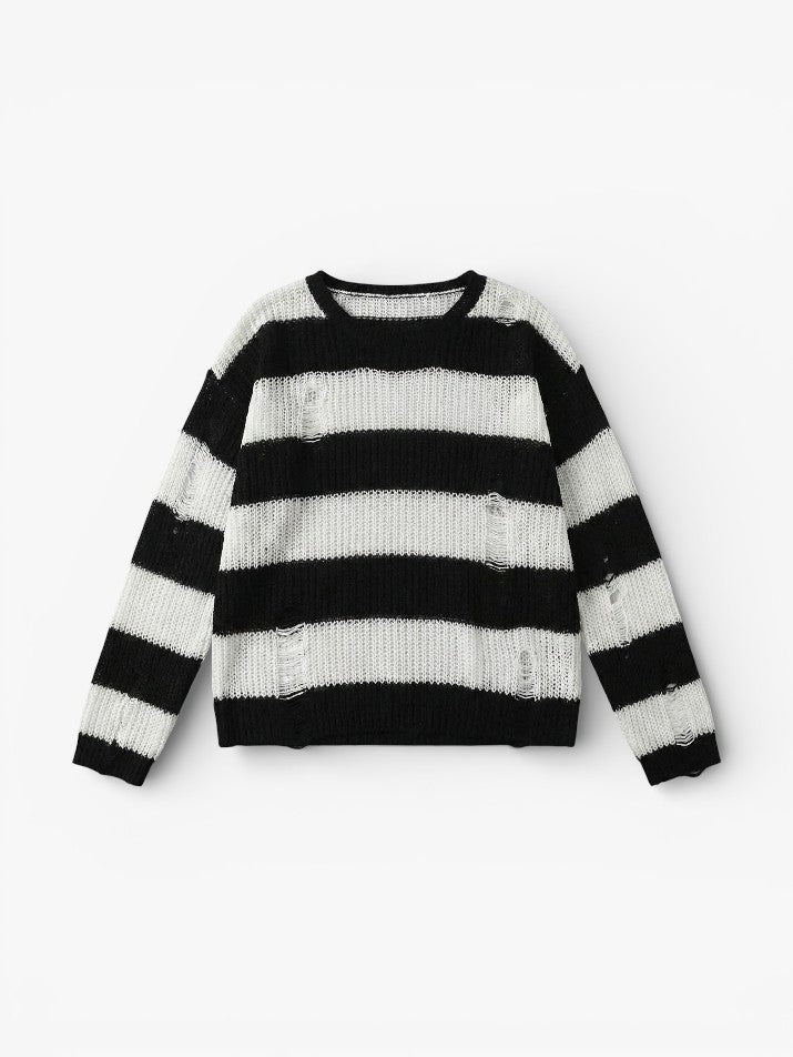 Ripped Stripe Knit Sweater