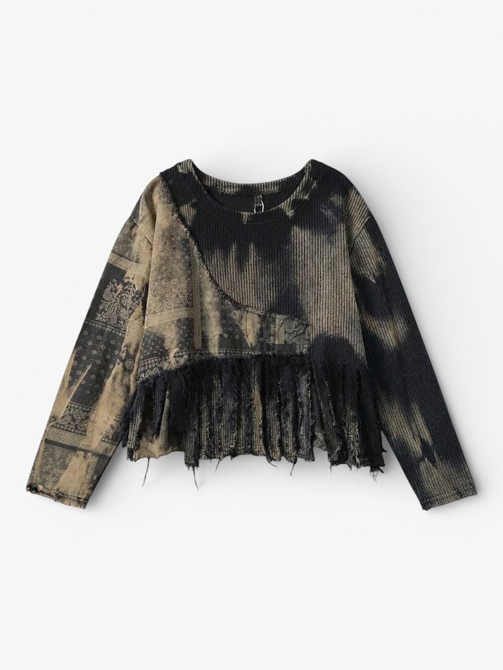 Denim Patchwork Pullover Sweater