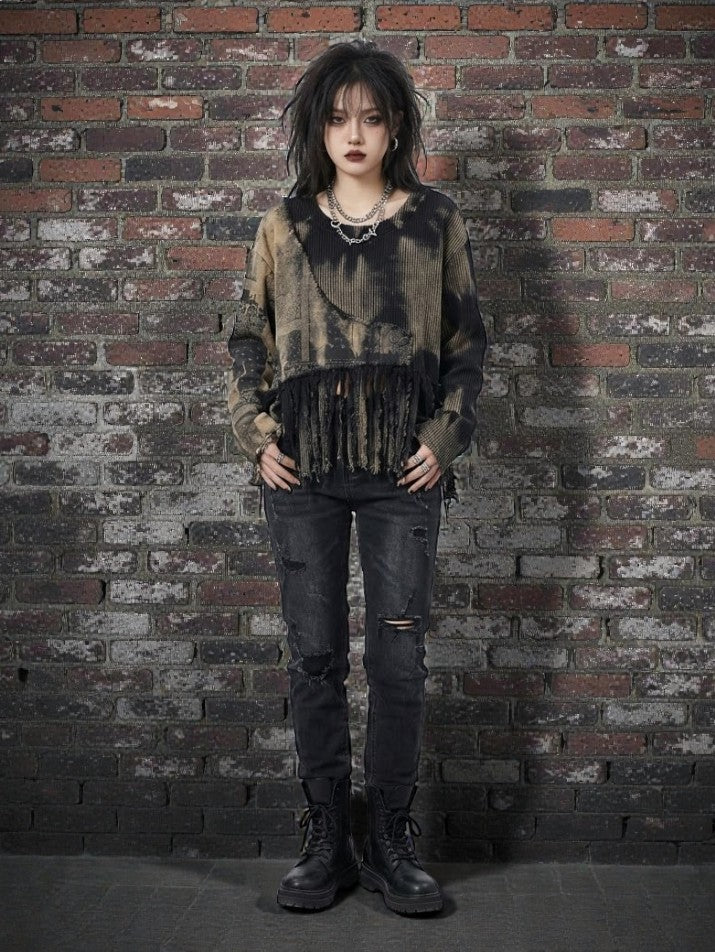 Denim Patchwork Pullover Sweater
