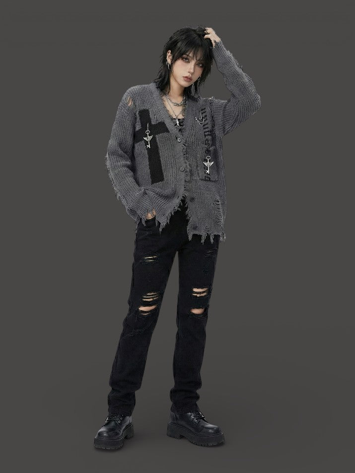 Distressed Torn Knit Cardigan