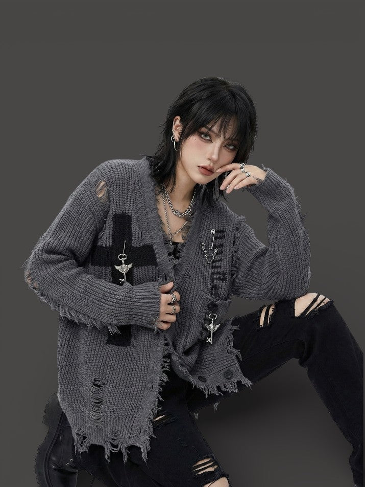 Distressed Torn Knit Cardigan