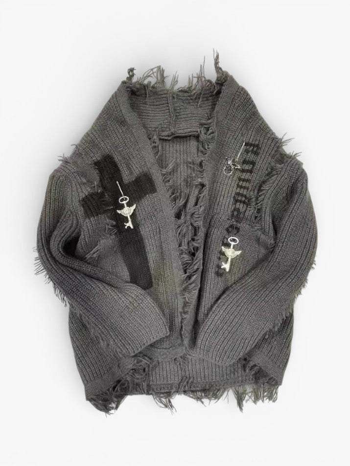Distressed Torn Knit Cardigan