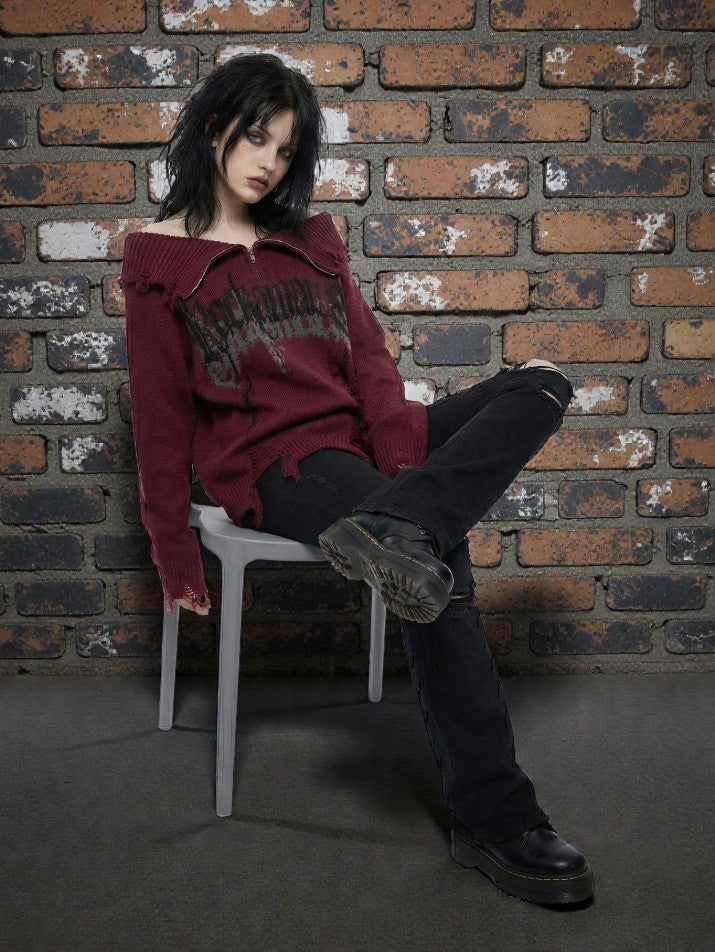 Distressed Hole Knit Pullover
