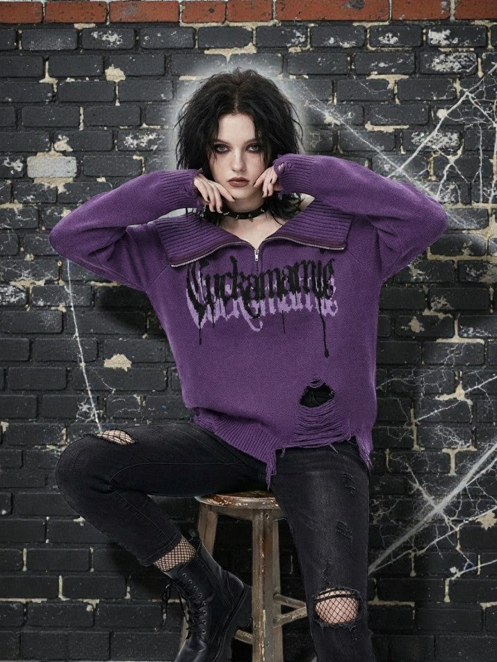 Distressed Hole Knit Pullover