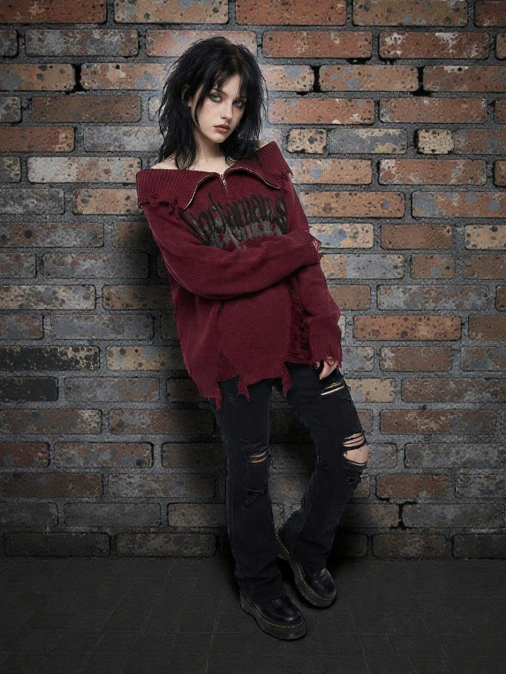 Distressed Hole Knit Pullover