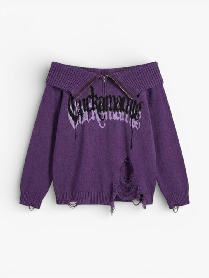 Distressed Hole Knit Pullover