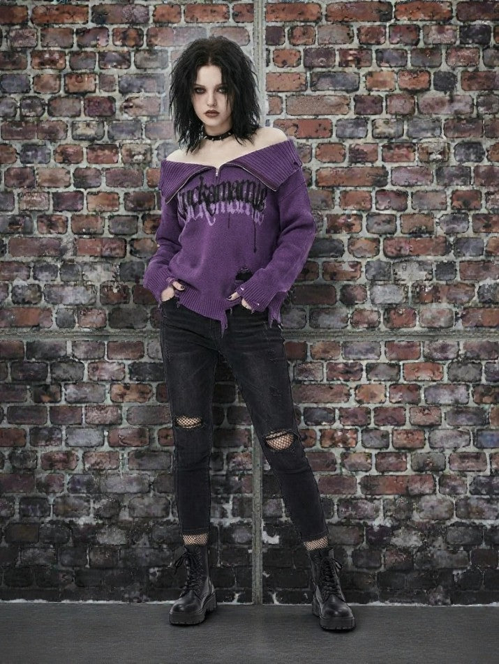 Distressed Hole Knit Pullover