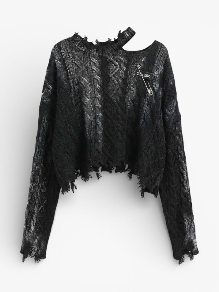 Metal Pin Distressed Knit Pullover