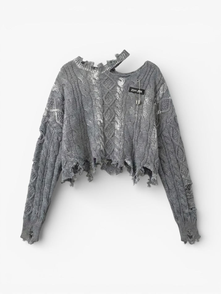 Metal Pin Distressed Knit Pullover