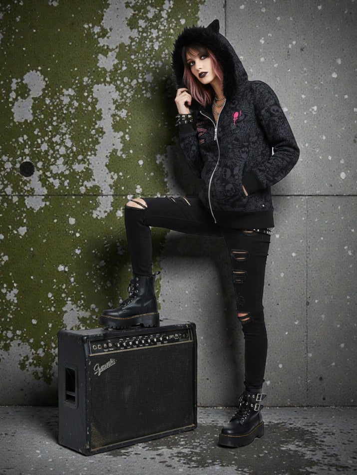 Skull Fur Patchwork Hooded Jacket