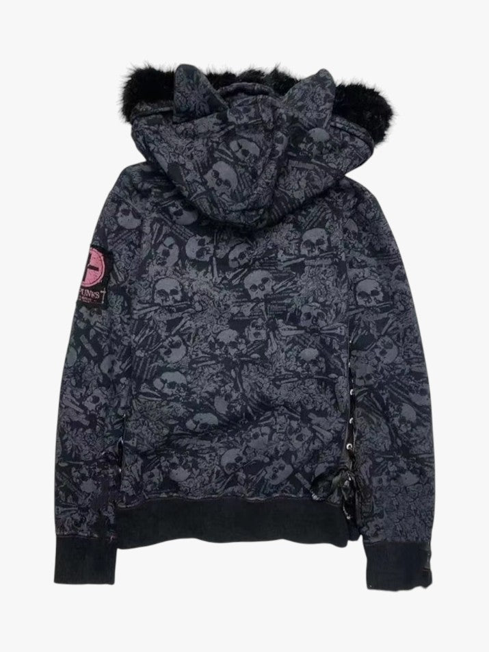 Skull Fur Patchwork Hooded Jacket