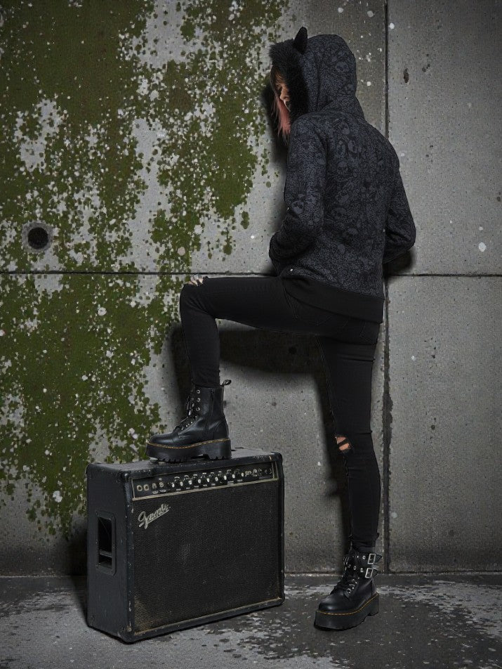 Skull Fur Patchwork Hooded Jacket