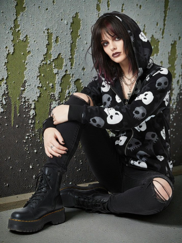 Skull Zip-Up Hooded Sweatshirt