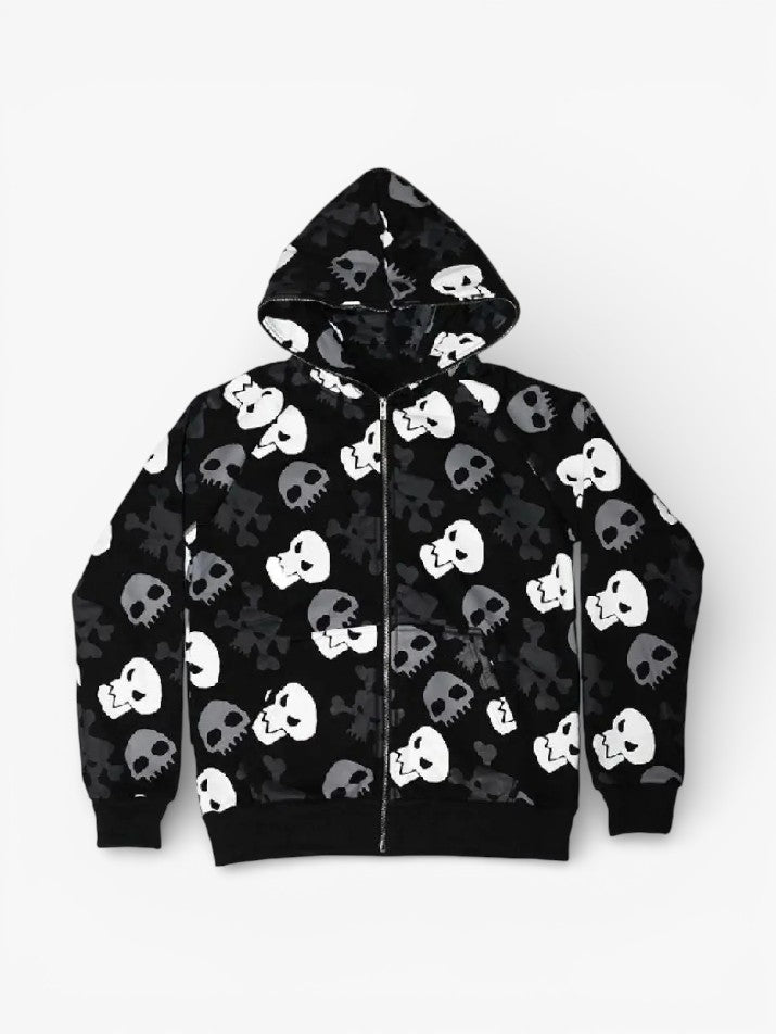 Skull Zip-Up Hooded Sweatshirt