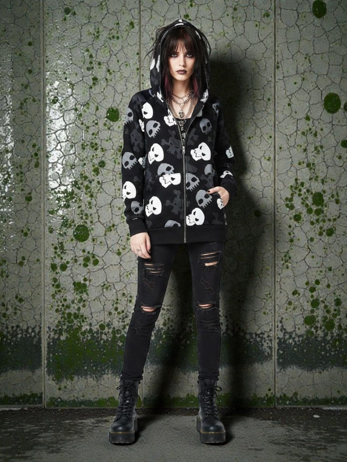 Skull Zip-Up Hooded Sweatshirt
