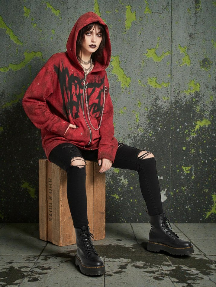Letter Chain Hooded Jacket