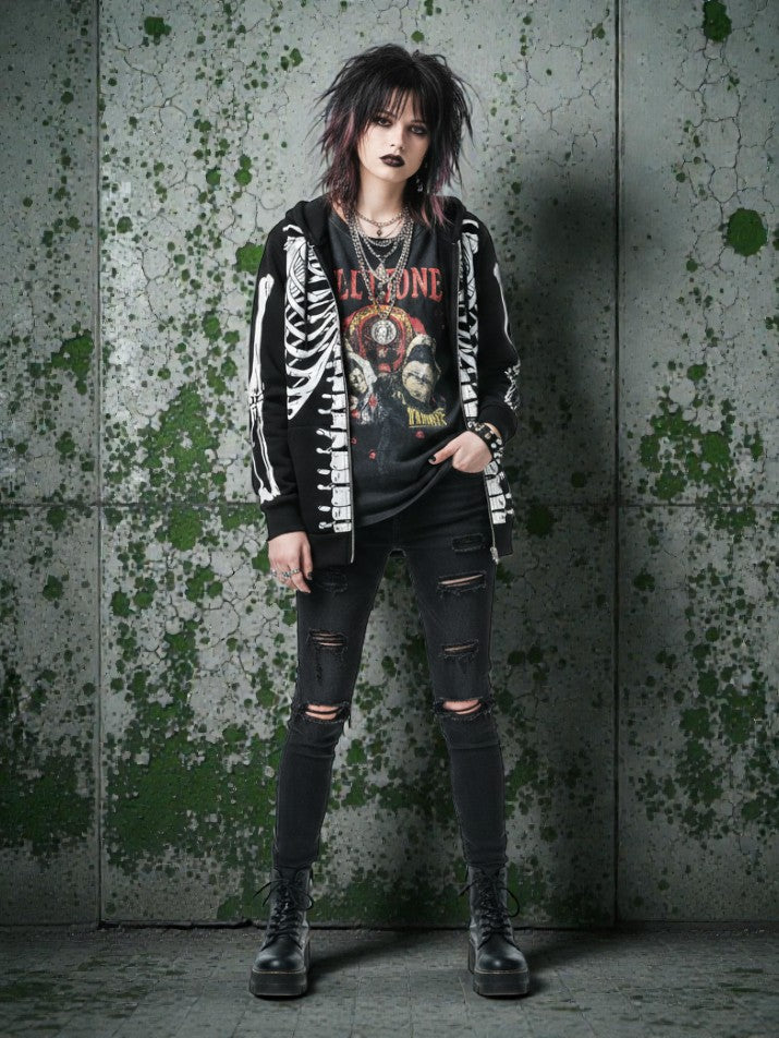 Skull Bone Zip-Up Hoodie