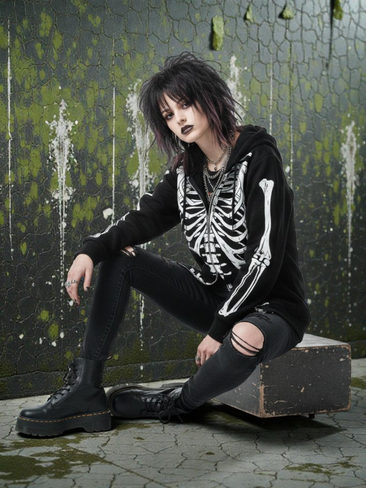 Skull Bone Zip-Up Hoodie