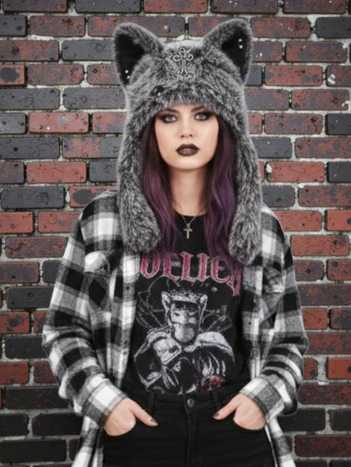 Cross Plush Cat Ear Beanie