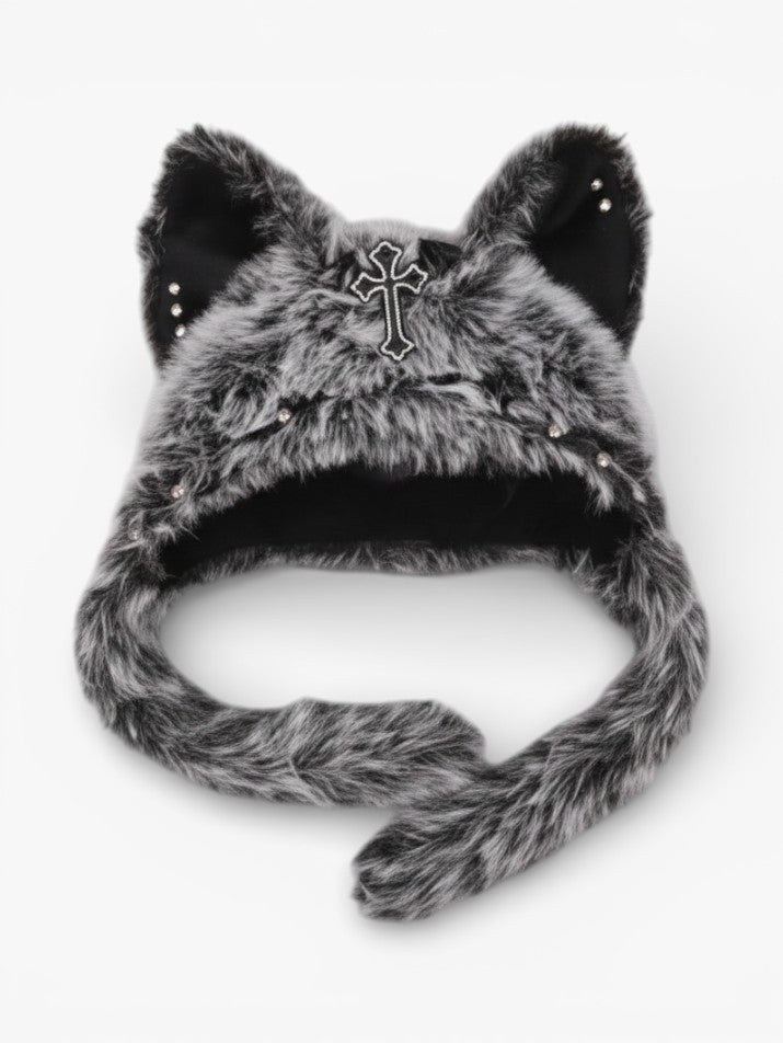 Cross Plush Cat Ear Beanie
