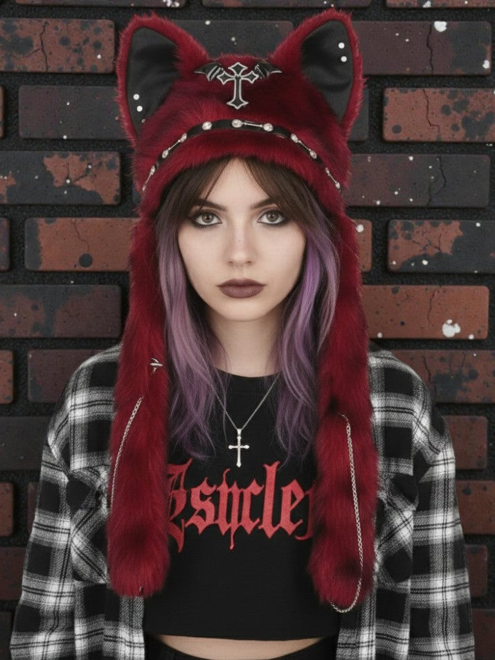 Cross Plush Cat Ear Beanie