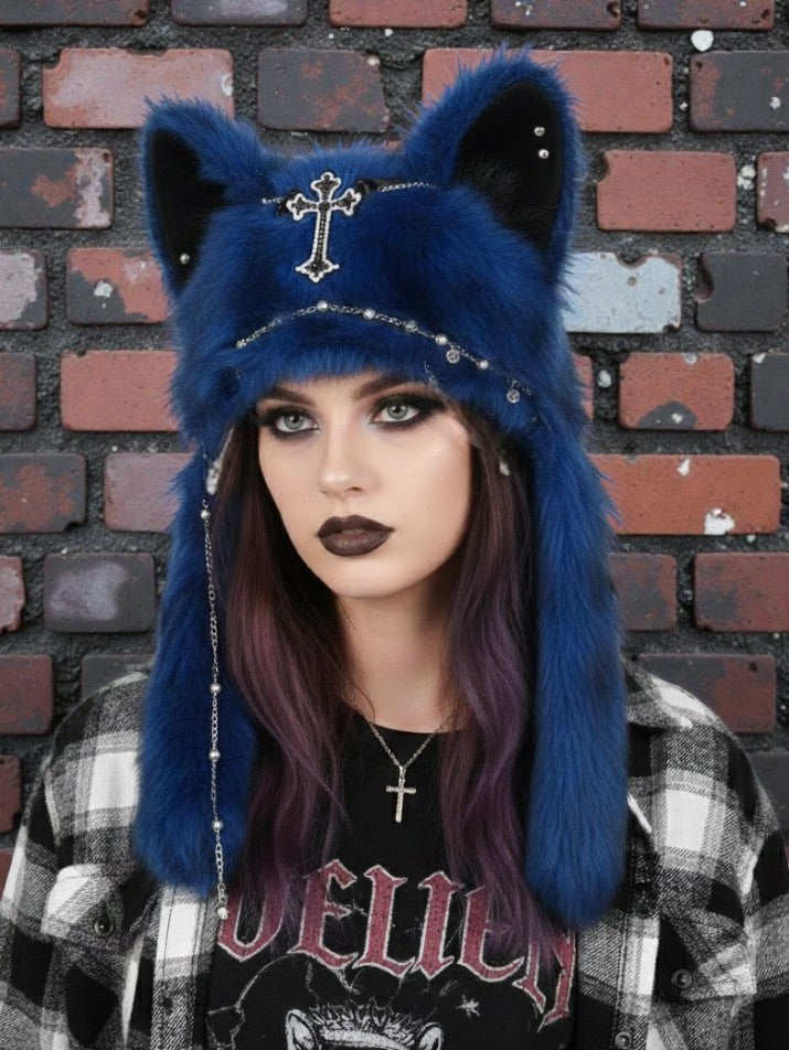 Cross Plush Cat Ear Beanie