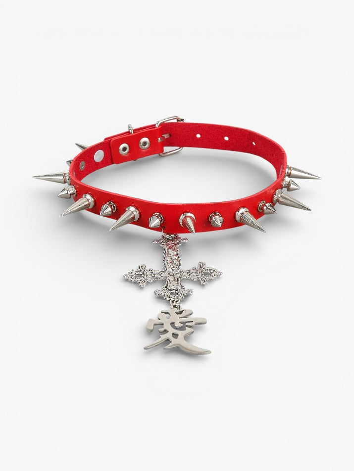 Spiked Cross Choker Collar