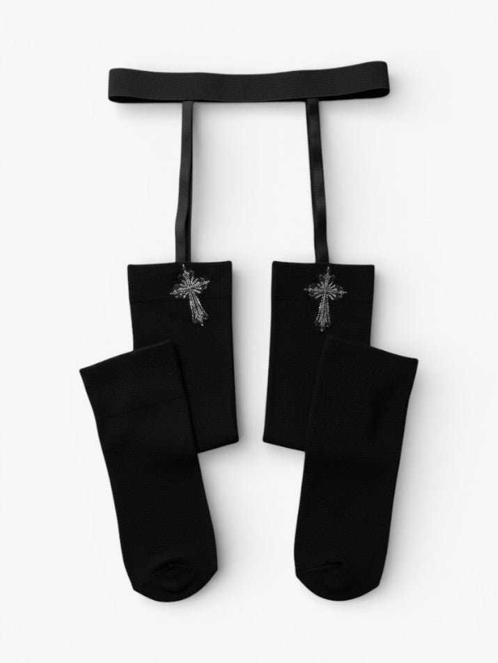 Cross Suspender Thigh-High Socks
