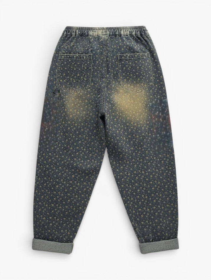 Vintage Floral Harem Denim Pants Grunge Loose Jeans