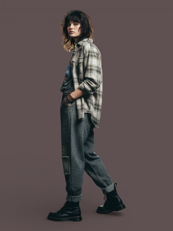 Vintage Floral Harem Denim Pants Grunge Loose Jeans