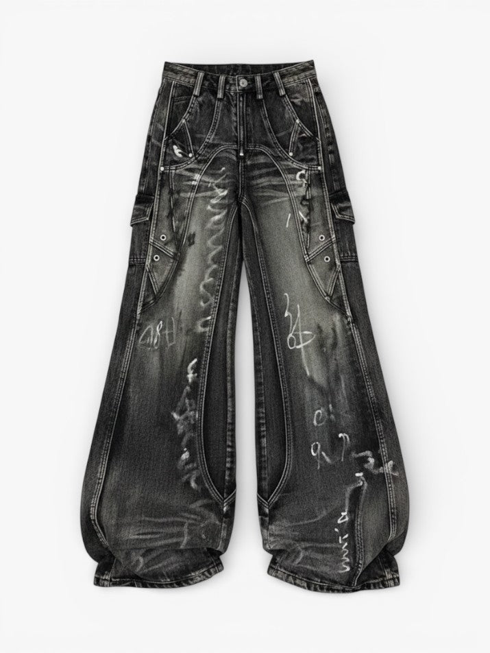 High Street Tie-Dye Graffiti Baggy Jeans