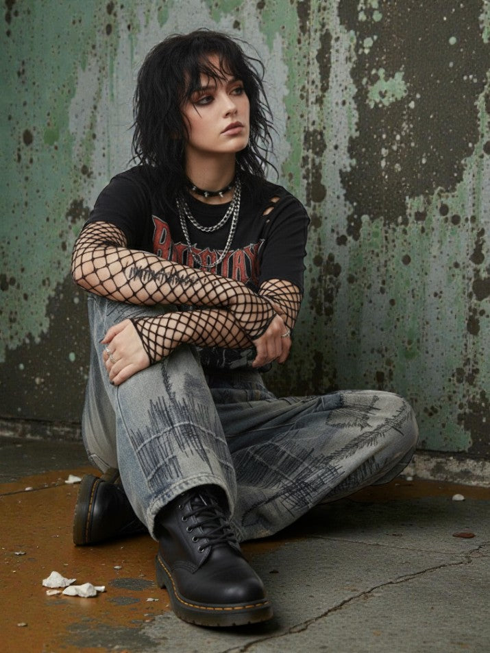 Retro Embroidered High-Waist Straight Denim Jeans