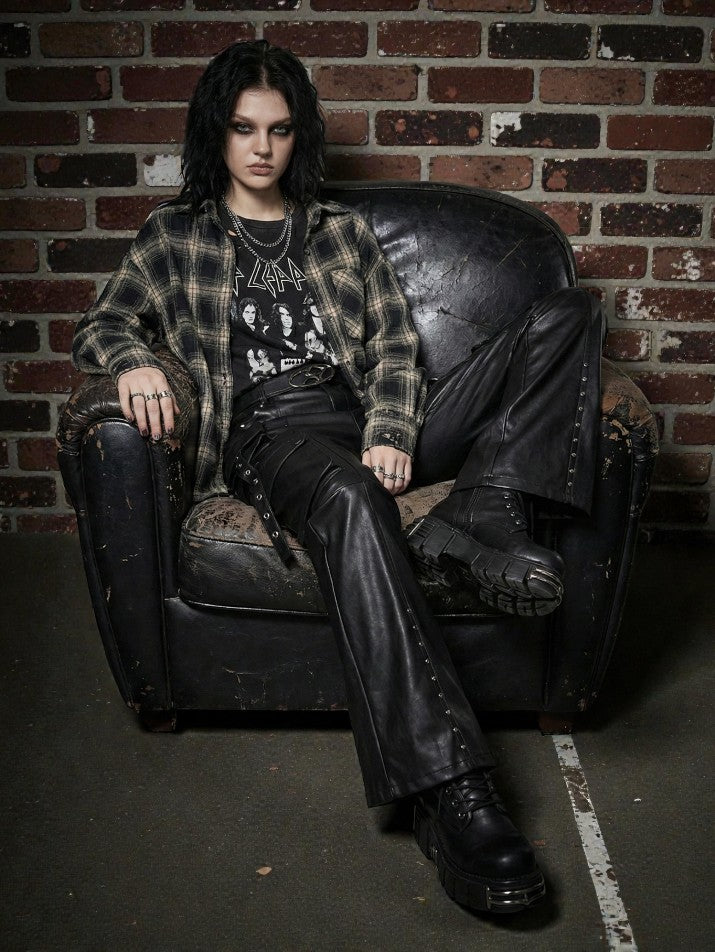 Black PU Leather Wide-Leg Cargo Pants