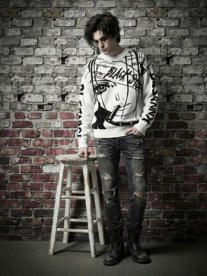 Oversized Graffiti Knit Sweater