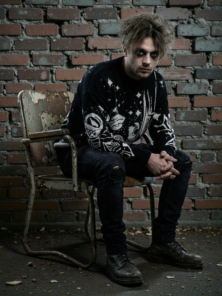 Oversized Anime Graffiti Knit Sweater