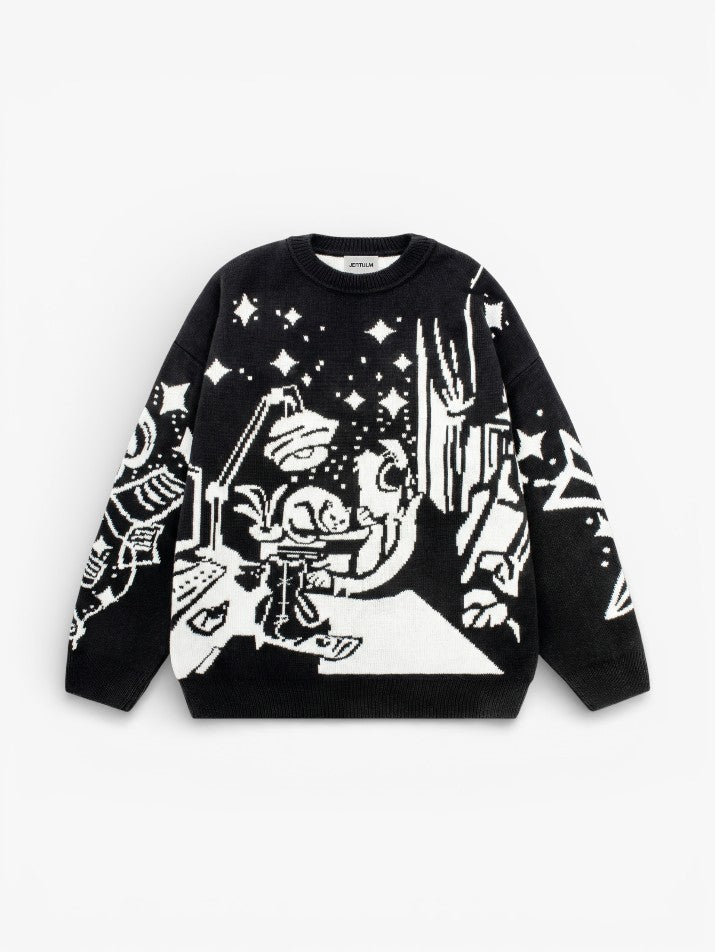 Oversized Anime Graffiti Knit Sweater