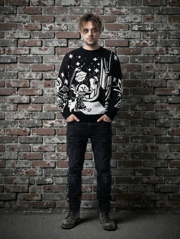Oversized Anime Graffiti Knit Sweater