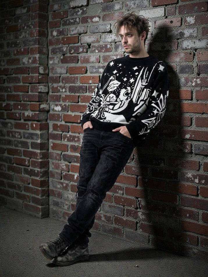 Oversized Anime Graffiti Knit Sweater