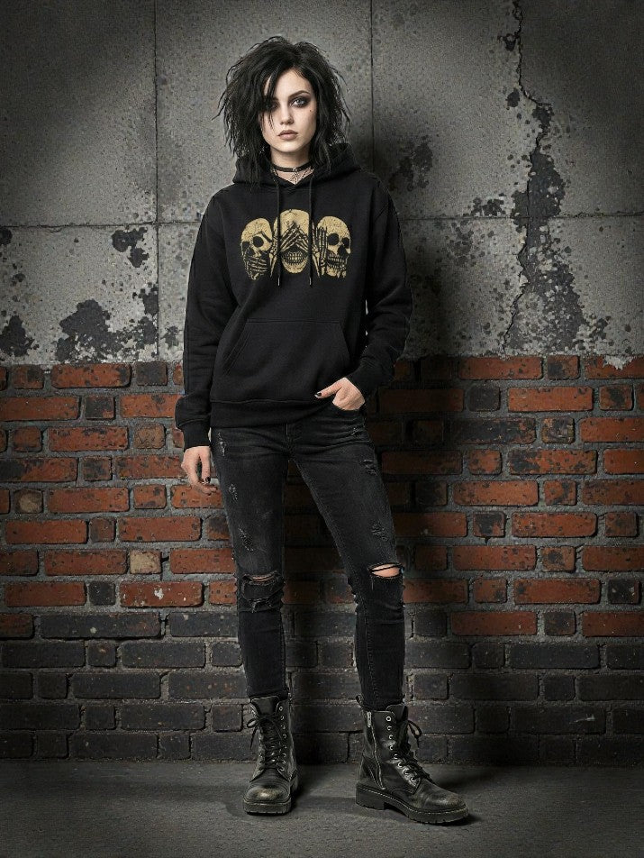 Gothic Skull Print Hoodie