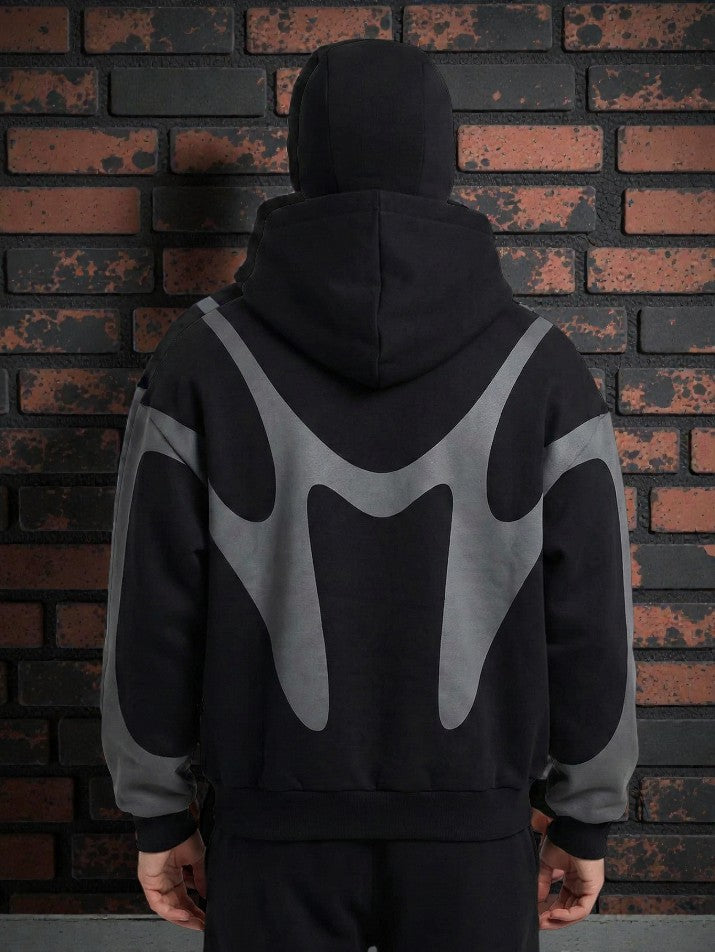 Devil Print Double Hood Zip Hoodie