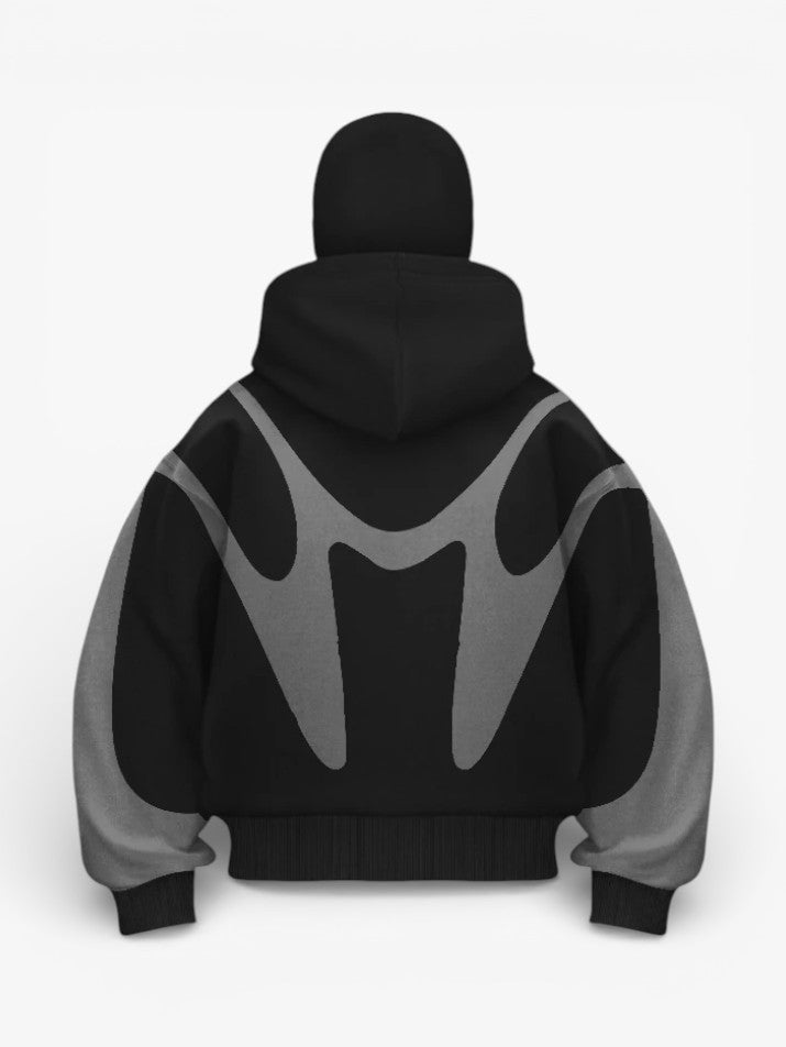 Devil Print Double Hood Zip Hoodie