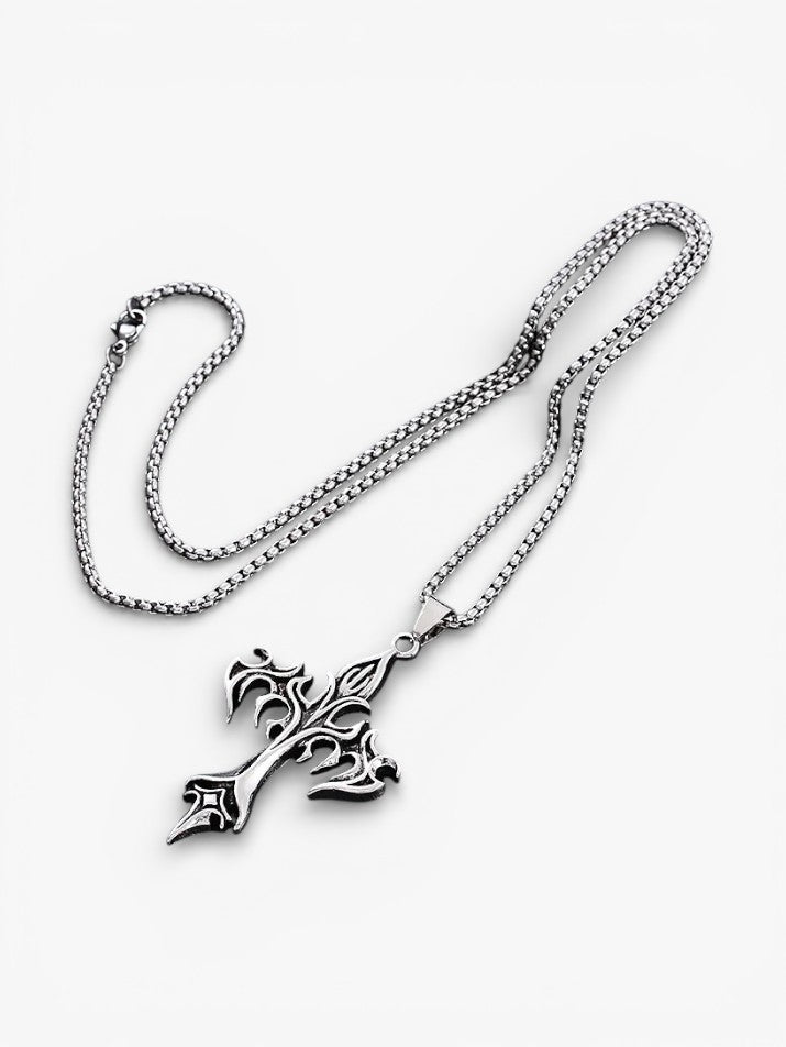 Vintage Flame Cross Necklace