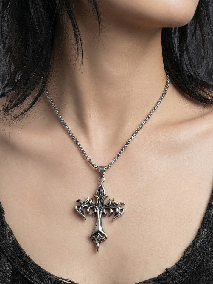 Vintage Flame Cross Necklace