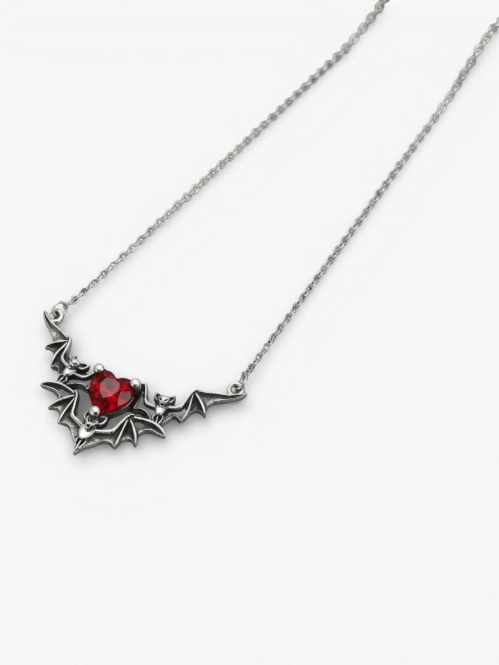 Gothic Bat Heart Pendant Necklace