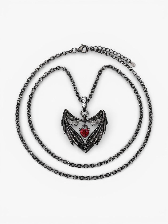 Gothic Batwing Heart Necklace